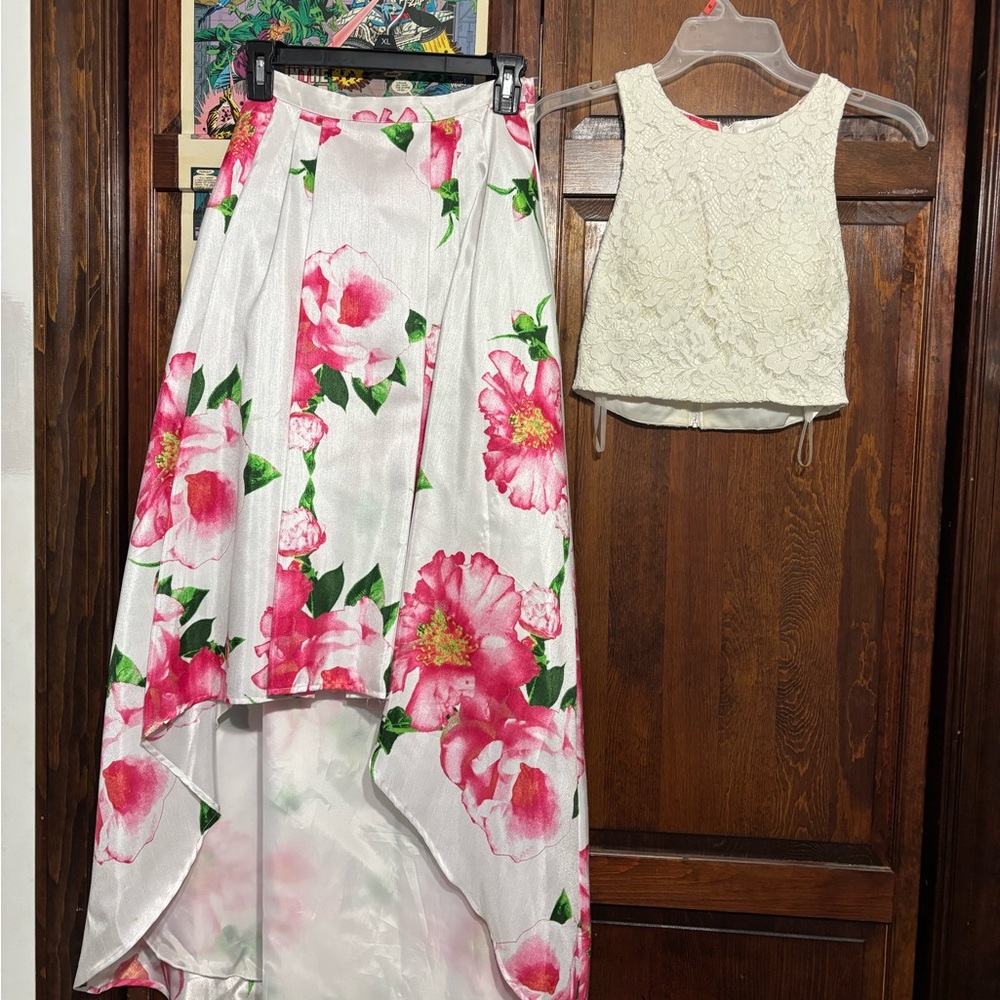 My Michelle Pink Floral High-Low Skirt